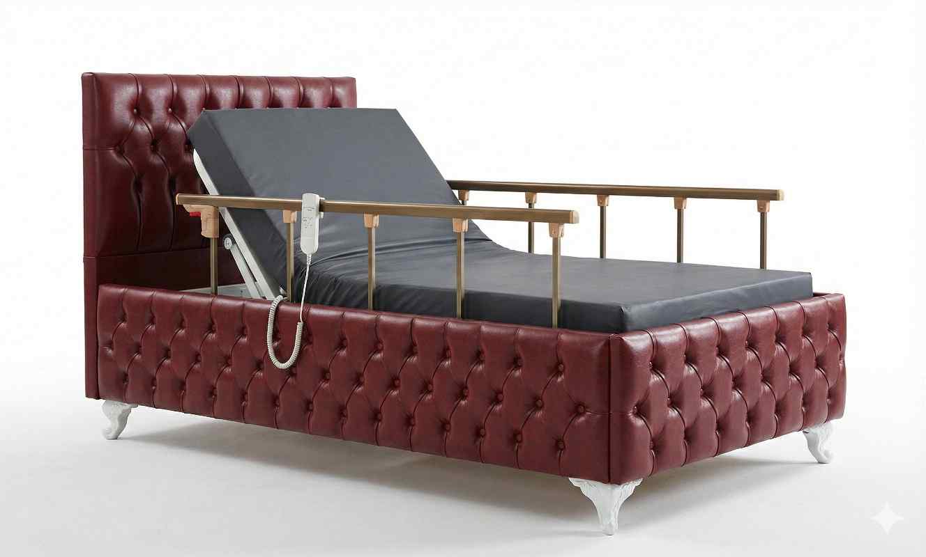 2 motorlu deri kaplama ahşap hasta yatağı